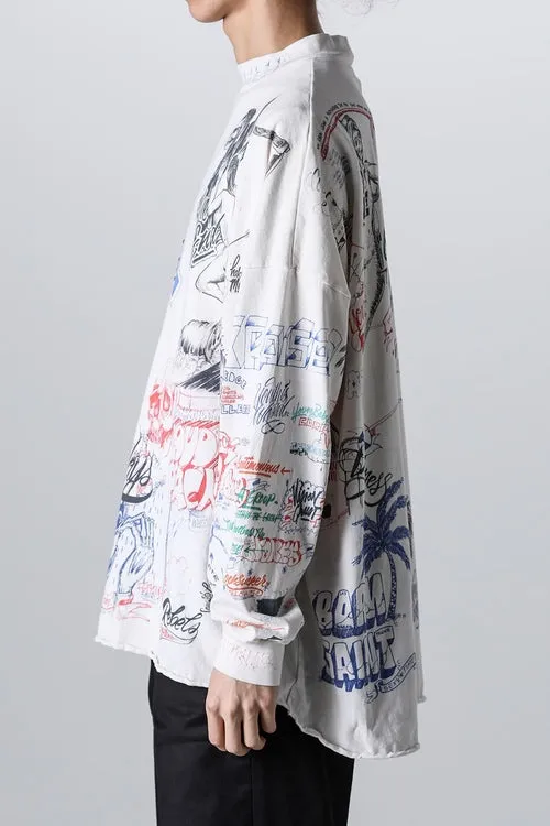 SAINT Mxxxxxx × BORNXRAISED BR_LS TEE/LA/WHT Latest co-branded model LA diamond all-over long sleeves off-white S-XL Super heavy work started in February and lasted three months Super complex 36 sets of screens Outlined pictures make you doubt your life Super perfect reproduction of printing Genuine Czech diamonds Pressure-free reproduction